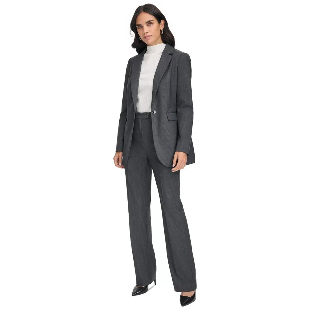 Calvin Klein Women's Pinstripe One-Button Blazer Gray Petite Size 12P MSRP $159 - Picture 3 of 5